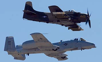 Fairchild-Republic A-10A Thunderbolt II 80-0238 of the 355th Wing and Douglas AD-4NA Skyraider NX965AD The Proud American